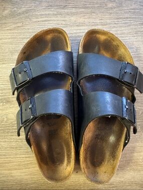Women’s Black Double-Strap Birkenstock Slide Sandals size 38 ~7.5-8